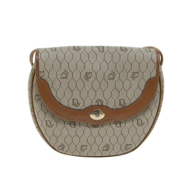 Christian Dior Honeycomb Canvas Shoulder Bag PVC Leather Beige Auth - Picture 12 of 15